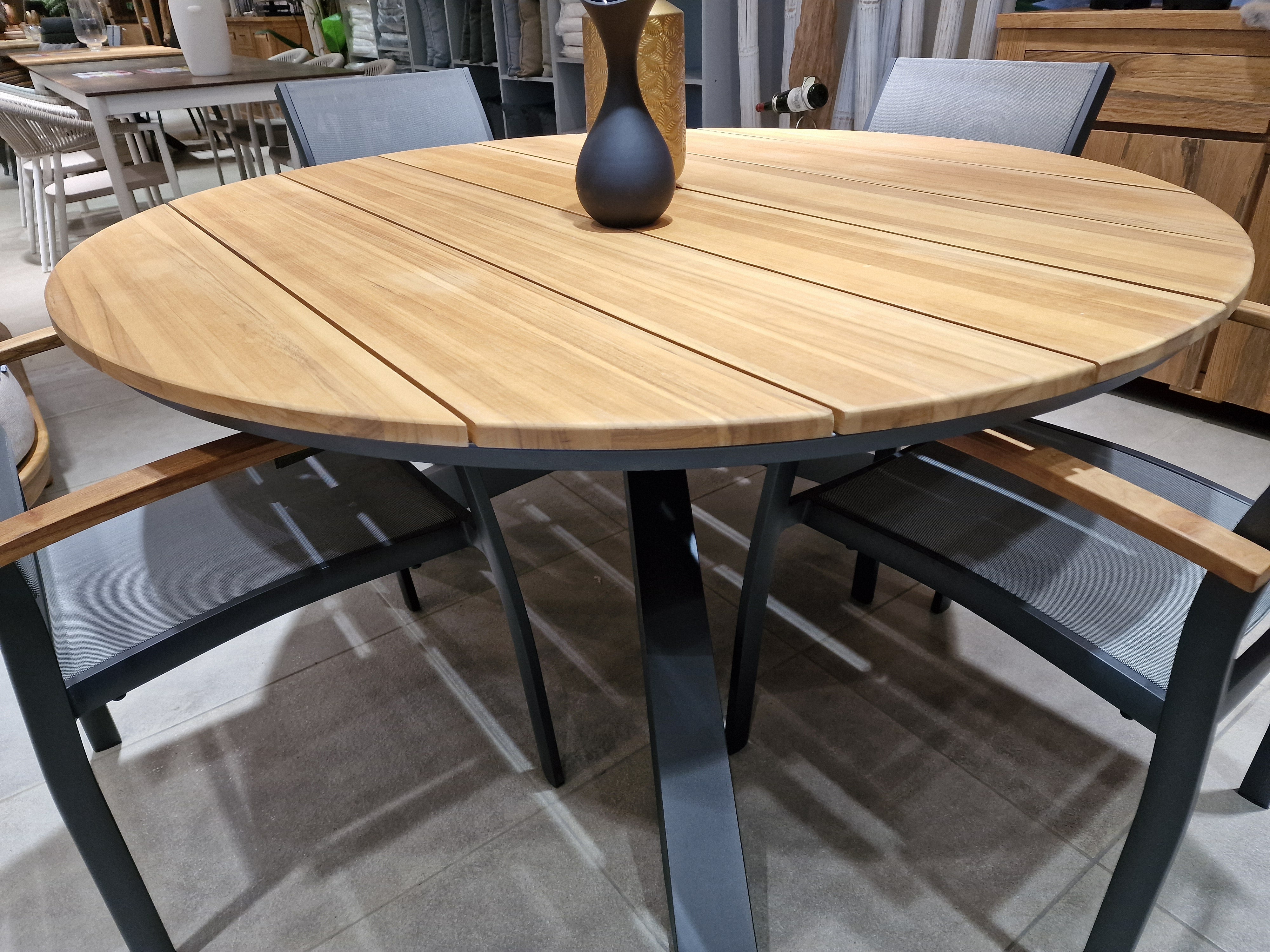 Teak Tuintafel Omnigo Rond Dia 150 cm x H75 cm Frame Alu Charcoal