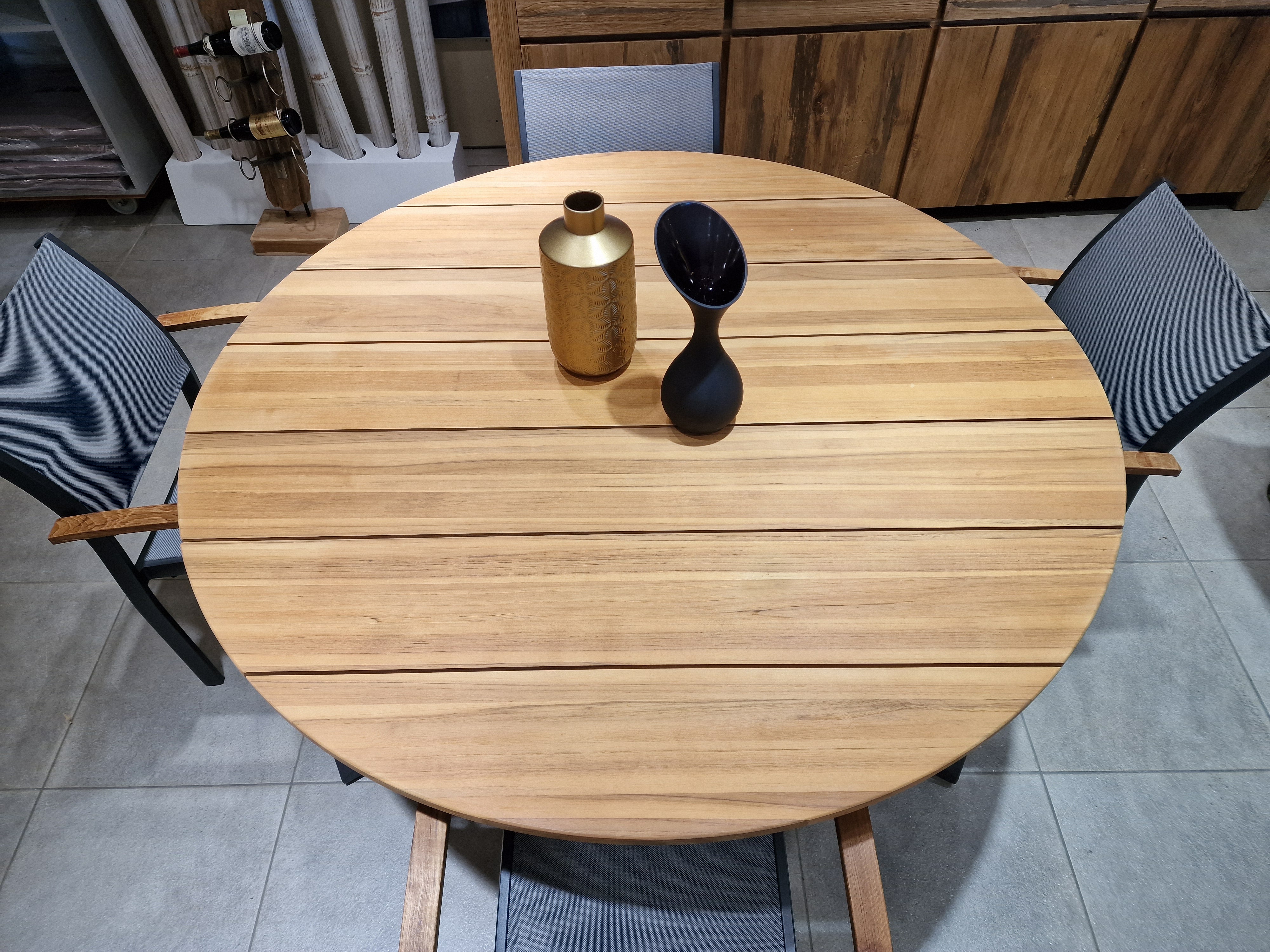 Teak Tuintafel Omnigo Rond Dia 150 cm x H75 cm Frame Alu Charcoal