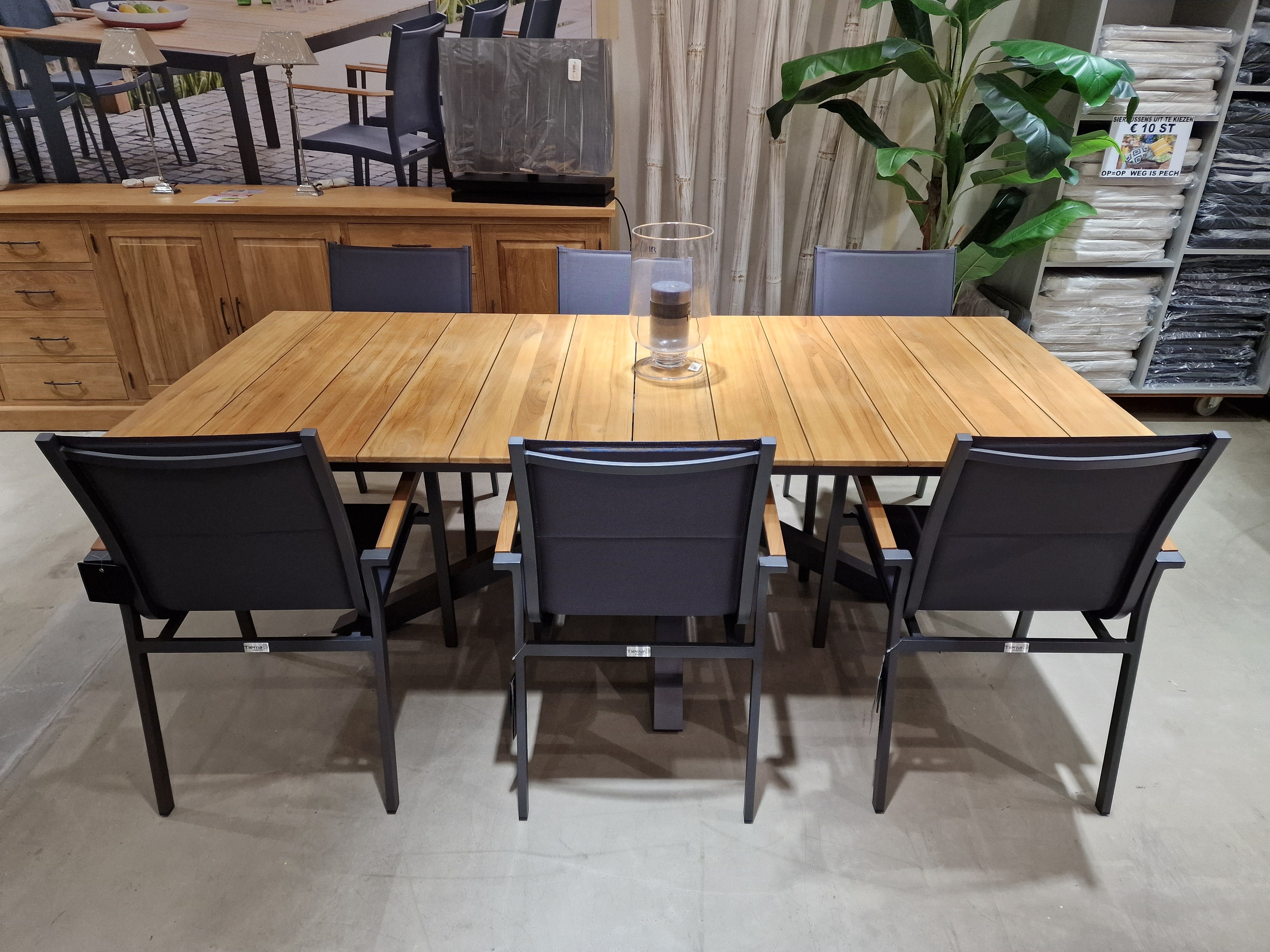 Teak Tuintafel Orlando Rechthoekig 220 x 100 cm Alu Frame Charcoal