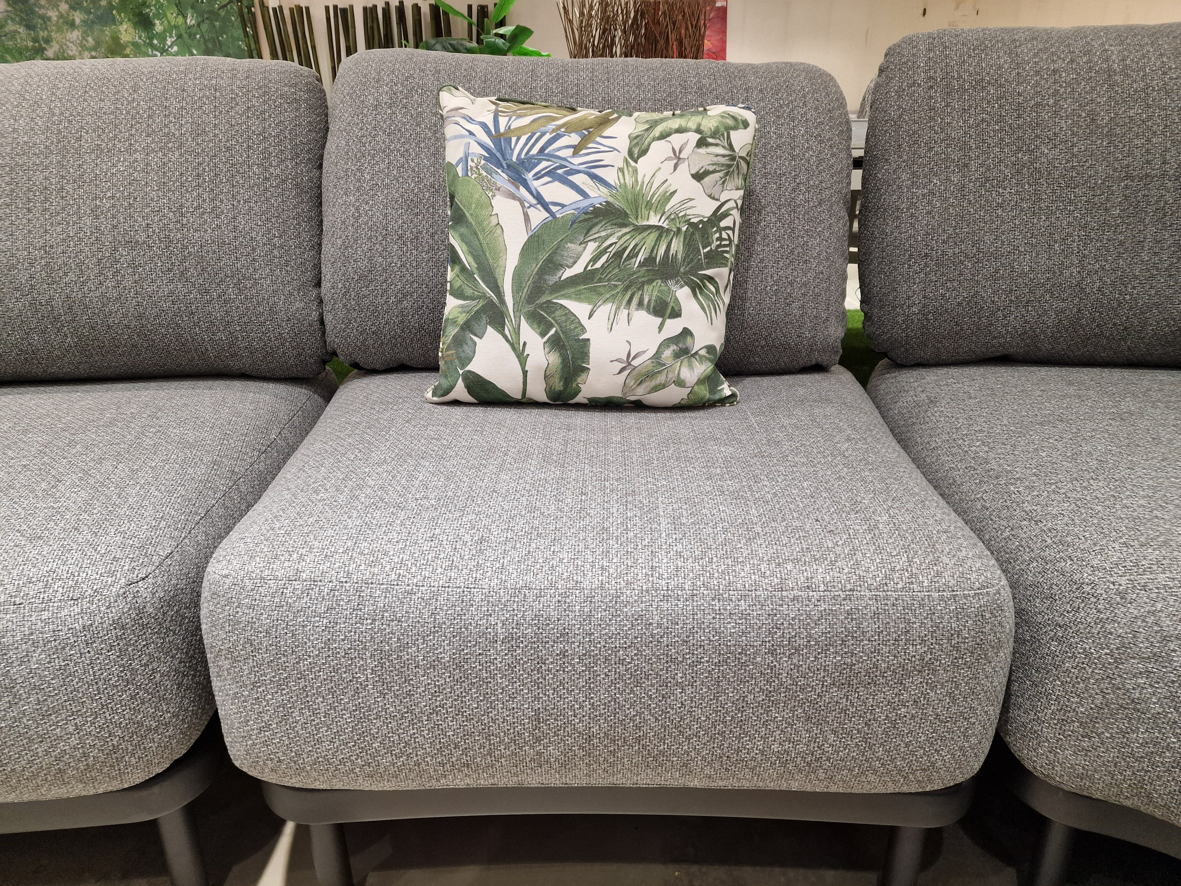 Hoeklounge Fresca Organisch Alu Frame Charcoal - Rope en Kussens Ash Grey Olefin met salontafel/Poef