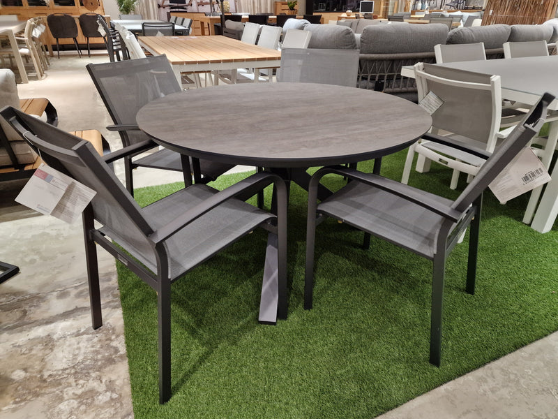 Volkern Tuintafel Orbital Rond Dia 120 cm x H75 cm in Forest Grey - Alu Frame in Charcoal