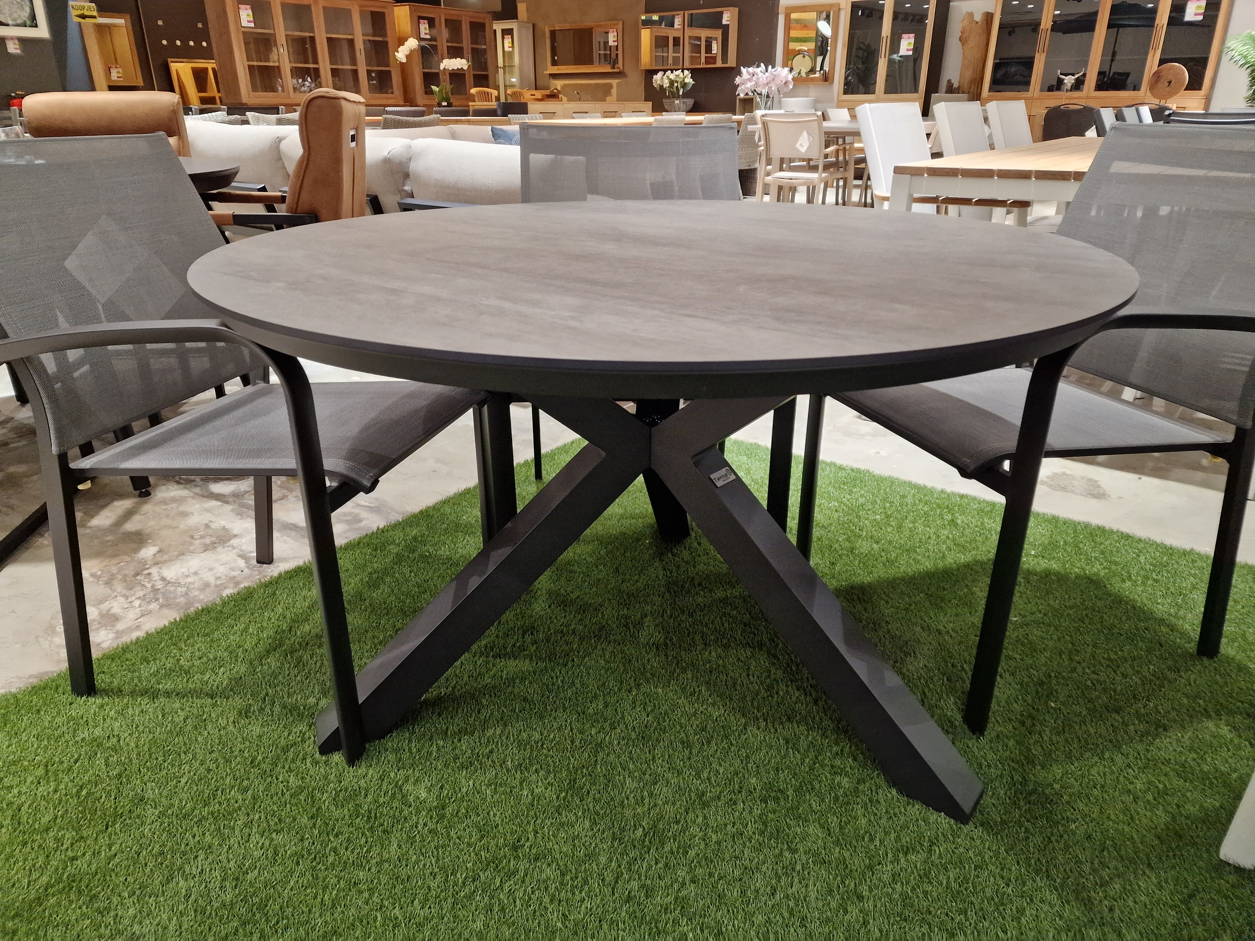 Volkern Tuintafel Orbital Rond Dia 120 cm x H75 cm in Forest Grey - Alu Frame in Charcoal