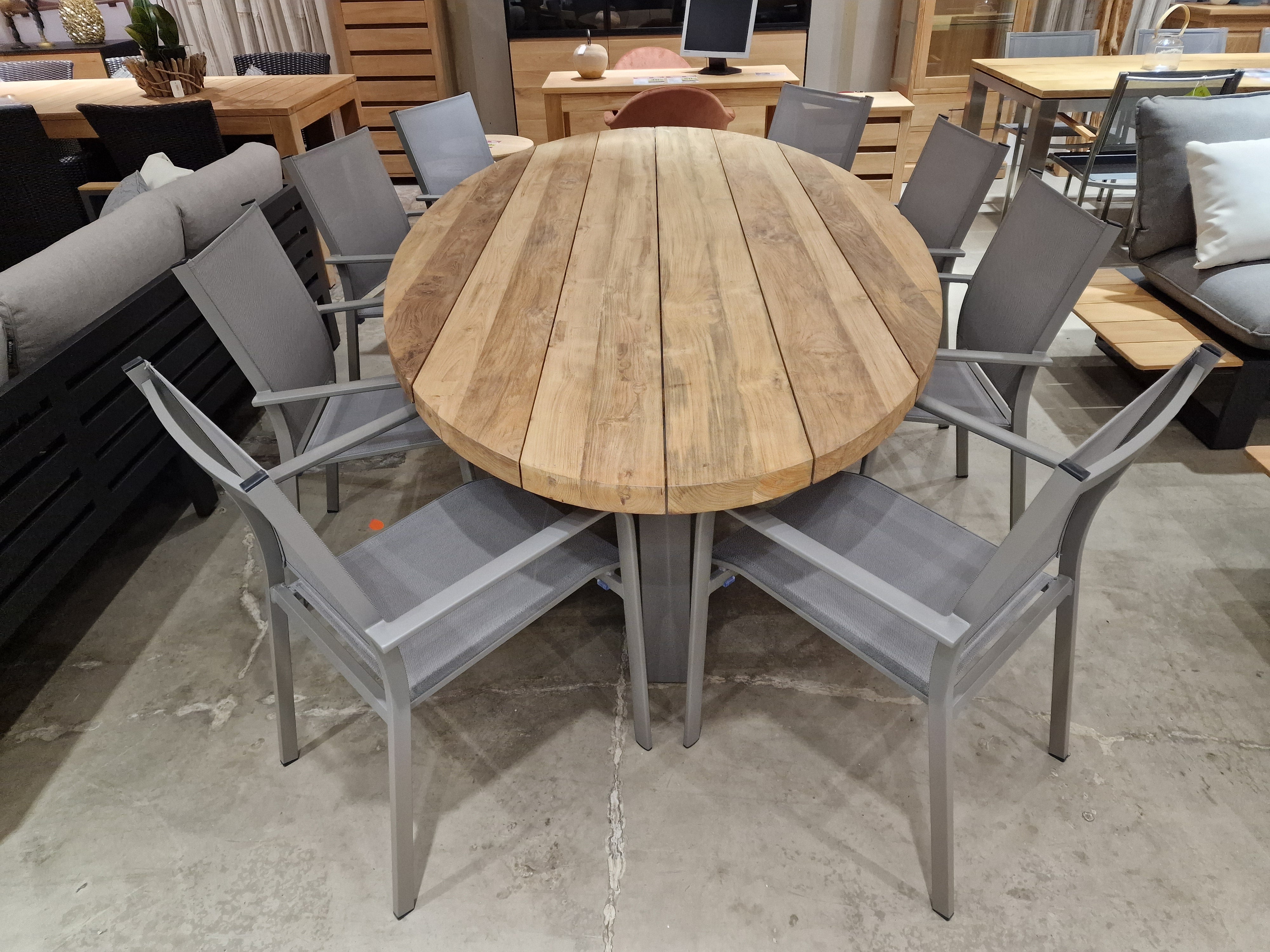 Teak Tuintafel Florida Ovaal 260x130cm met Frame in Alu Warm grey - Vintage Teak