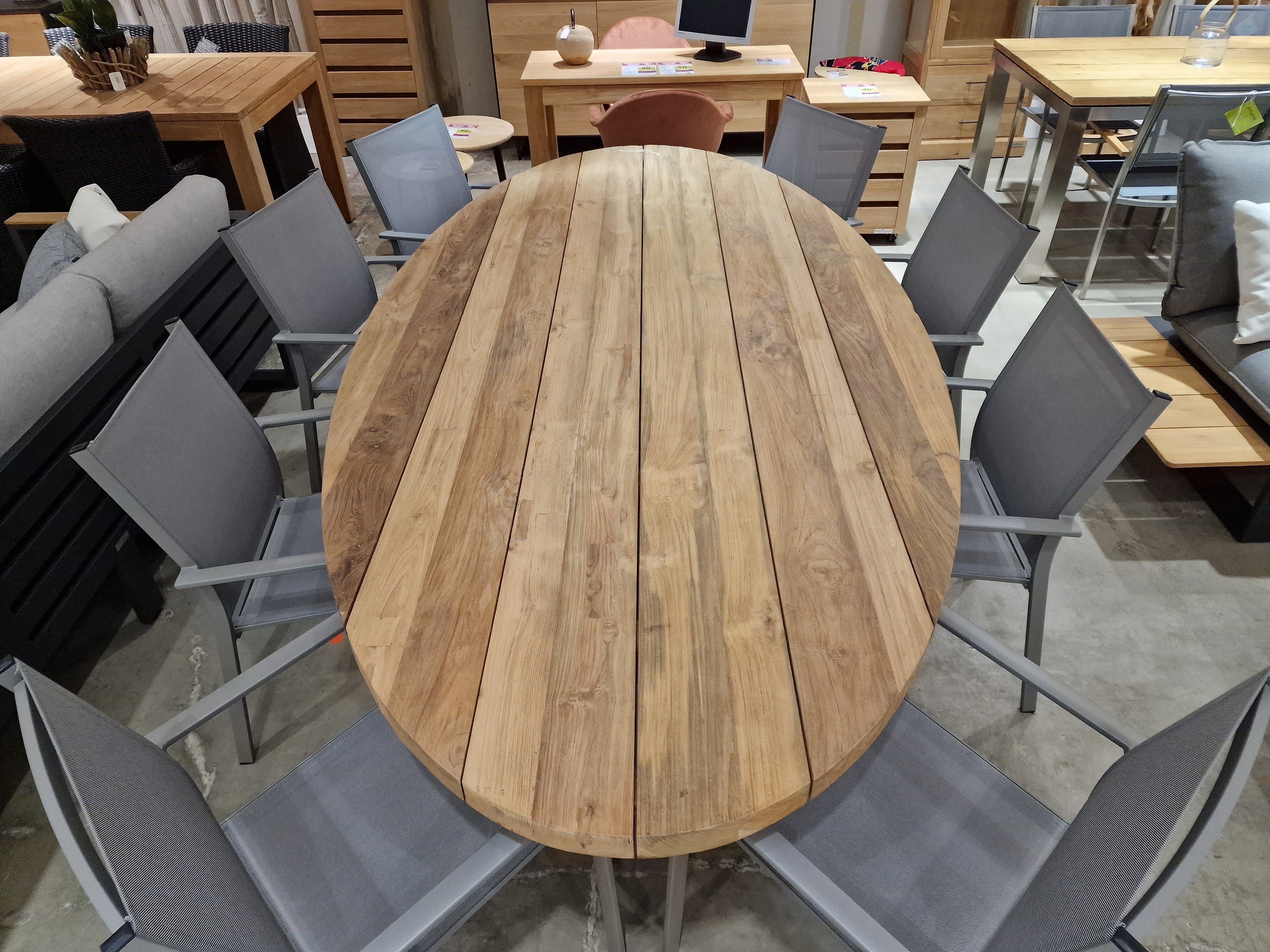 Teak Tuintafel Florida Ovaal 260x130cm met Frame in Alu Warm grey - Vintage Teak