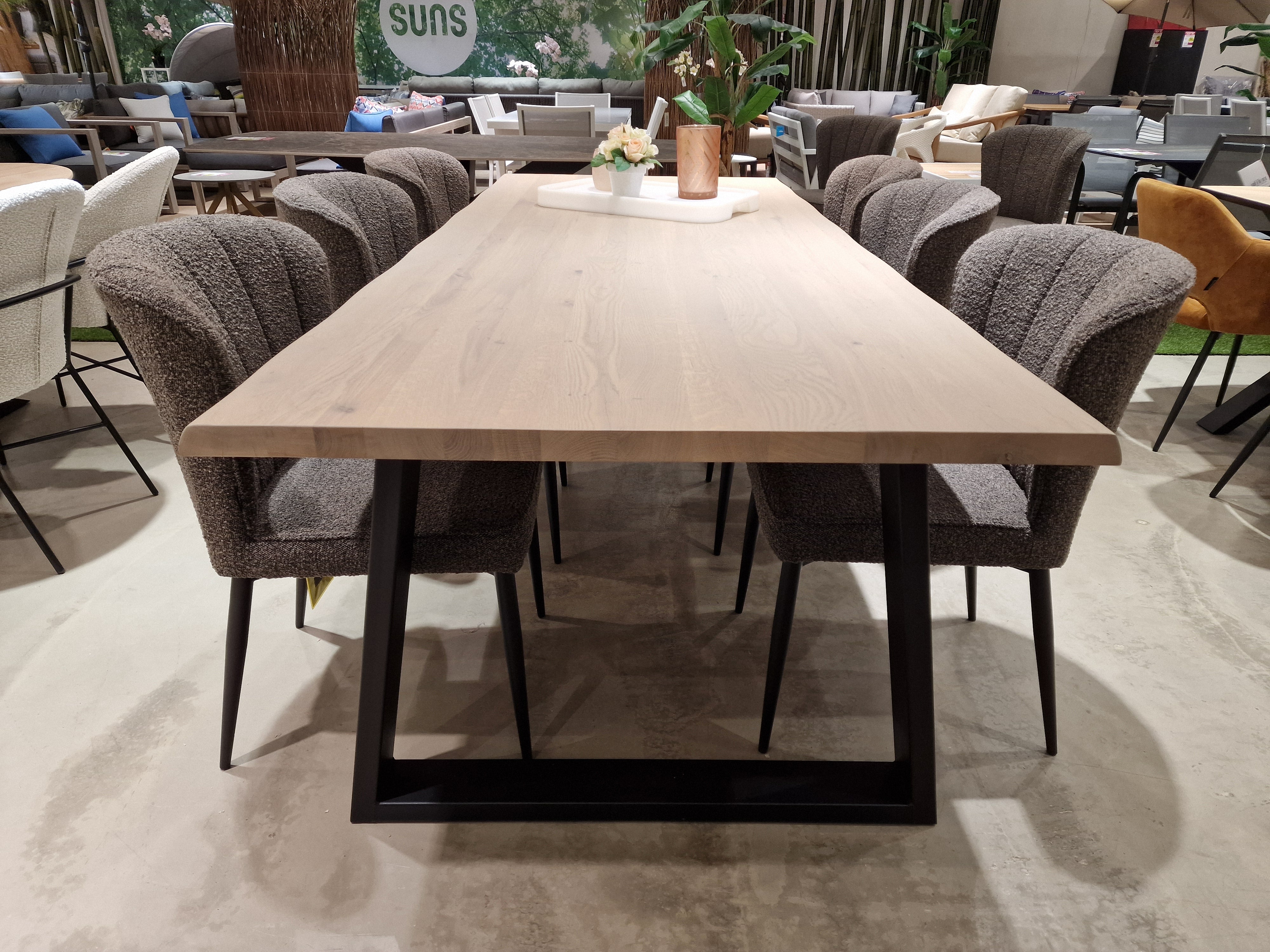 Eik Interieurtafel Rechthoekig 200 x 100cm Naturel Afgeschuind - U-Poten Zwart Metaal