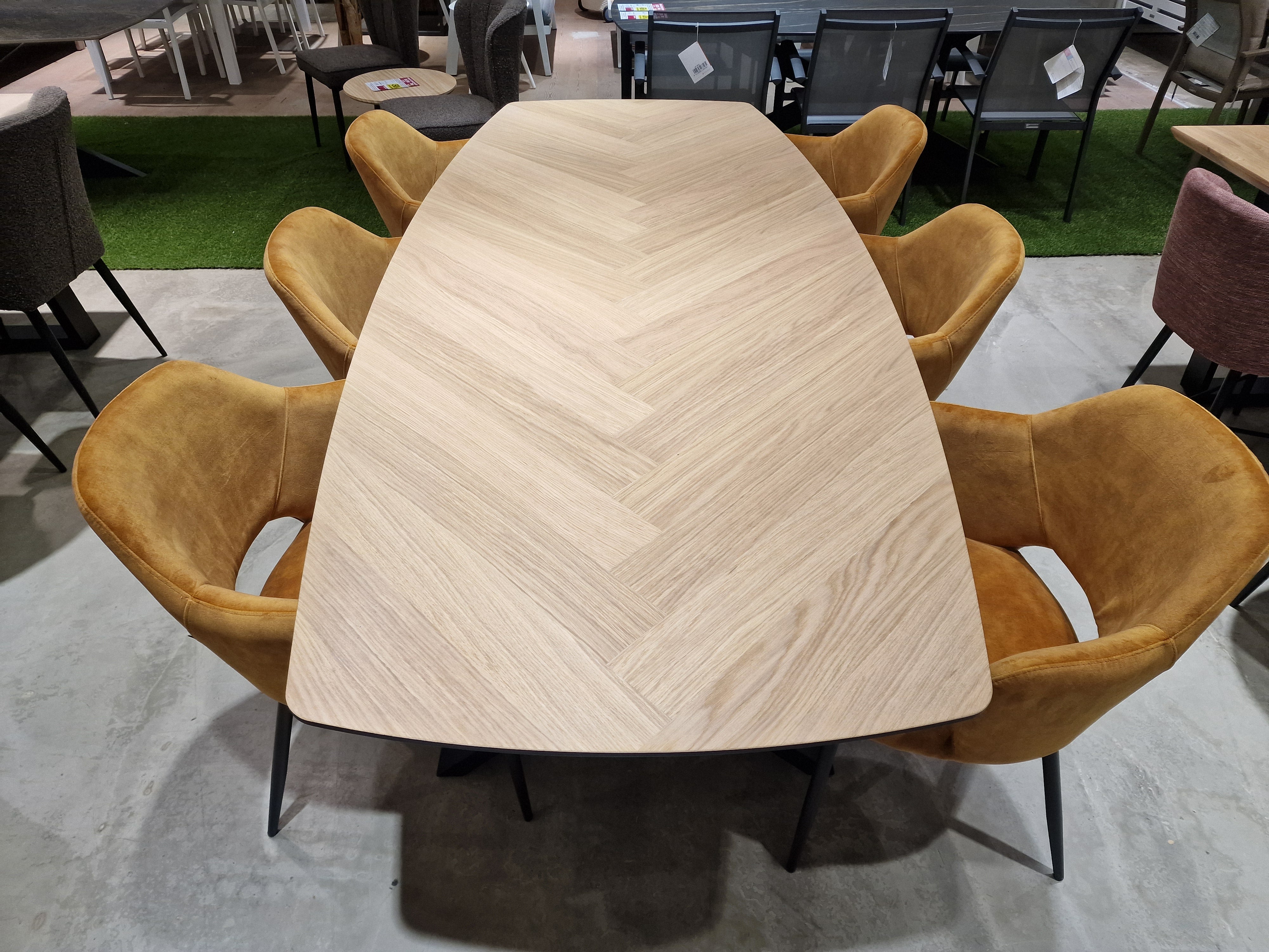 Eik Interieurtafel Deens Ovaal 240 x 100cm Parquet Eik Fineer Naturel - X-Poten Zwart Metaal