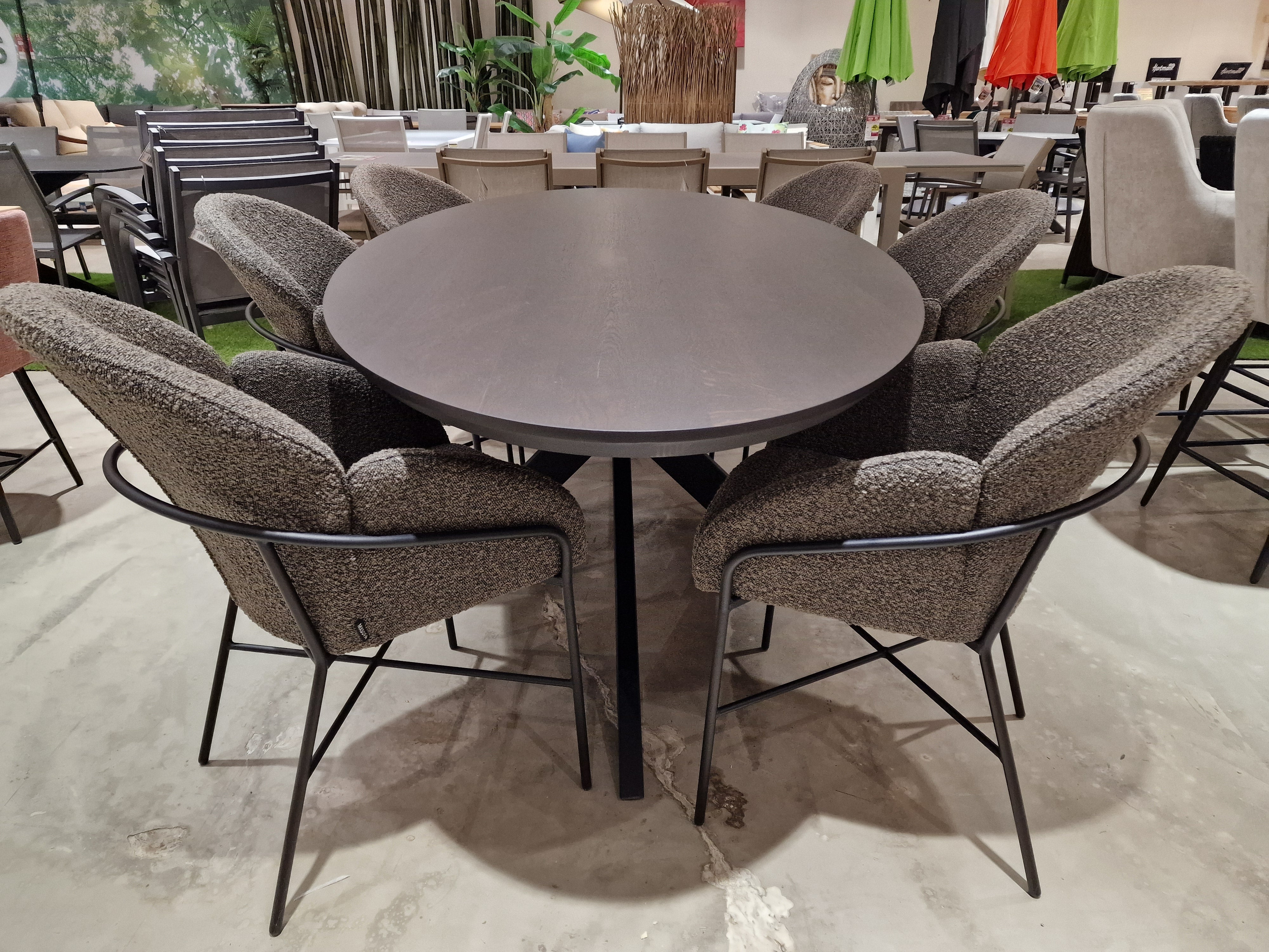 Eik Interieurtafel Rechthoekig 240 x 110cm Greywash - Trapezium Zwart Metaal
