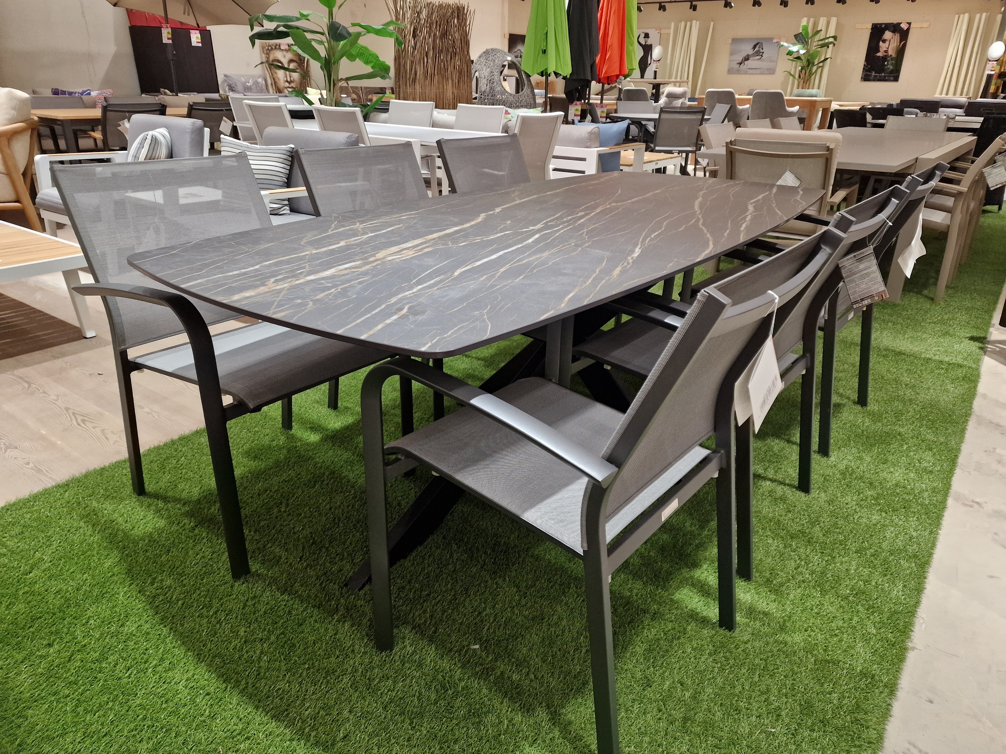 Keramische interieurtafel Deens Ovaal 220 x 110cm Marble Black Recht - Spiderpoot Zwart metaal