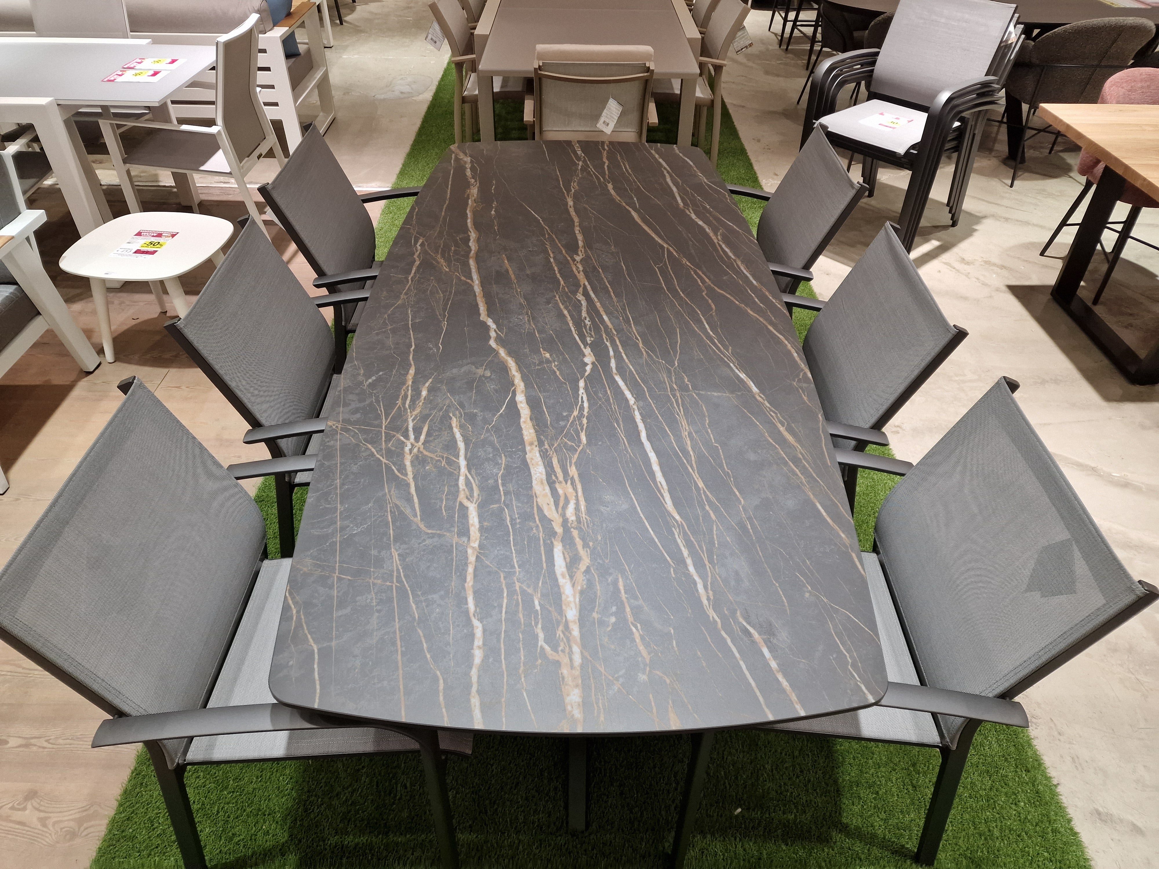 Keramische interieurtafel Deens Ovaal 220 x 110cm Marble Black Recht - Spiderpoot Zwart metaal