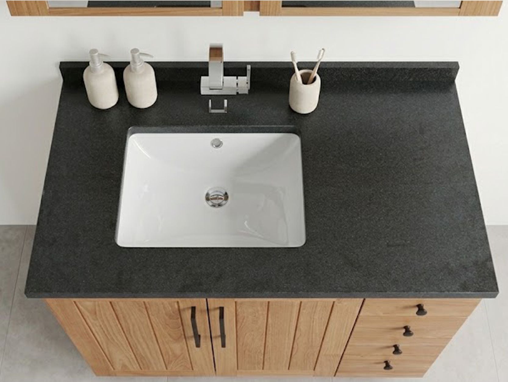 Teak Badkamermeubel New Cannes 105cm + 1 Onderbouw Square Waskom + Matte Graniet