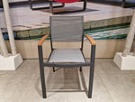 Alu Stapelstoel Namur Charcoal Mat - Silver Grey Textilene + Teak Arm