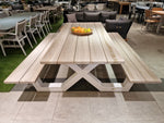 Alu Picknicktafel White Mat 220 x 200 cm + Teak Grey Wash Top