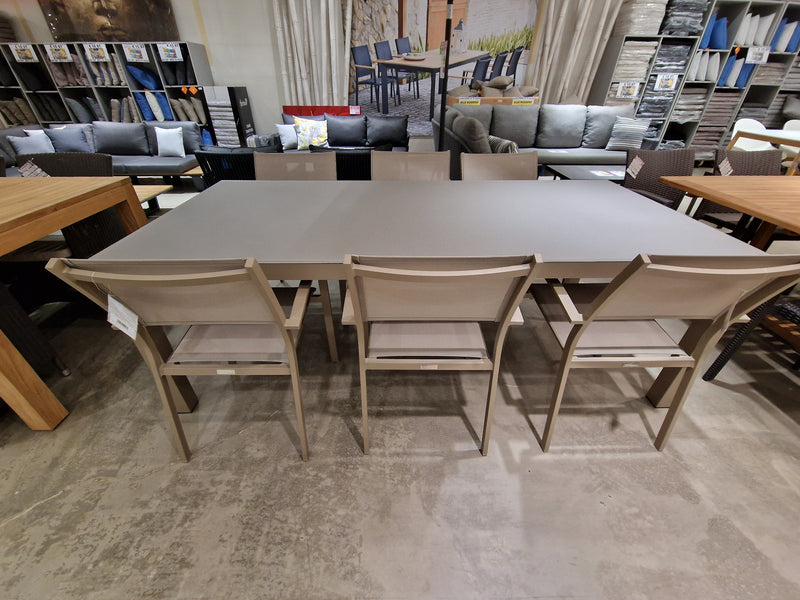 Alu Tuintafel Cleopatra Champagne Mat + Glas Top Taupe - 220cm x 100cm