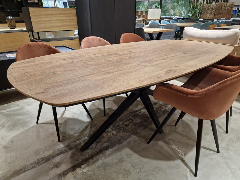 Lamilux Mango Interieurtafel Wellington Deens Ovaal 220 x 120cm Verjongd met Zwarte Spider-Poot