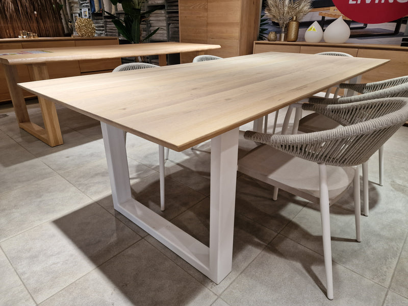 Eik Interieurtafel Rechthoekig 220 x 100cm Naturel Verjongd met wit metalen U-Poten