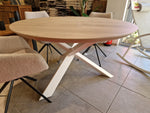 Eik Interieurtafel Rond Dia 135cm Naturel Verjongd met wit metalen Spider-Poot