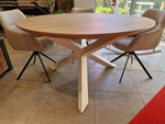 Eik Interieurtafel Rond Dia 135cm Naturel Verjongd met wit metalen Spider-Poot