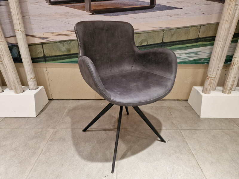 Eetkamerstoel Slide op Draaivoet - Stof Bull Antraciet - Zwarte Poten