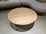 Eik Salontafel Theo Rond diameter 90cm Naturel met Zwart Metalen Onderstel