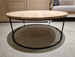 Eik Salontafel Theo Rond diameter 90cm Naturel met Zwart Metalen Onderstel