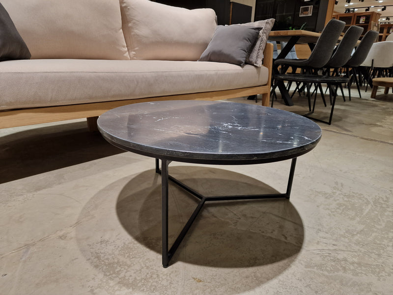 Marmer Salontafel Rond 70cm Zwart met Zwart Metalen Onderstel