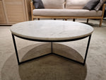 Marmer Carrara Salontafel Rond 70cm Wit met Zwart Metalen Onderstel
