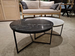 Marmer Carrara Salontafel Rond 70cm Wit met Zwart Metalen Onderstel