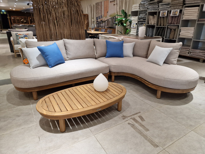 Salvador Hoeklounge - Acacia Light Teak Look - Alu Rugleuning Sand - Kussens Serval Light Brown Olefin 370 - Luxury Lounge