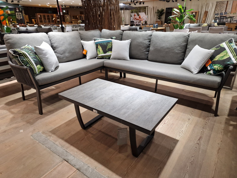 Alu Lounge Set Liv Right 267cm x 208cm x H95cm - Charcoal Frame + Valencia Coffee Table 105cm x 60cm x H45cm Charcoal Frame