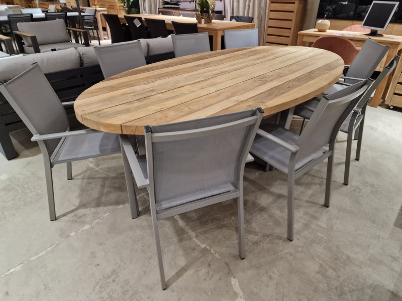 Teak Tuintafel Florida Ovaal 260x130cm met Frame in Alu Warm grey - Vintage Teak