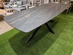 Keramische interieurtafel Deens Ovaal 220 x 110cm Marble Black Recht - Spiderpoot Zwart metaal